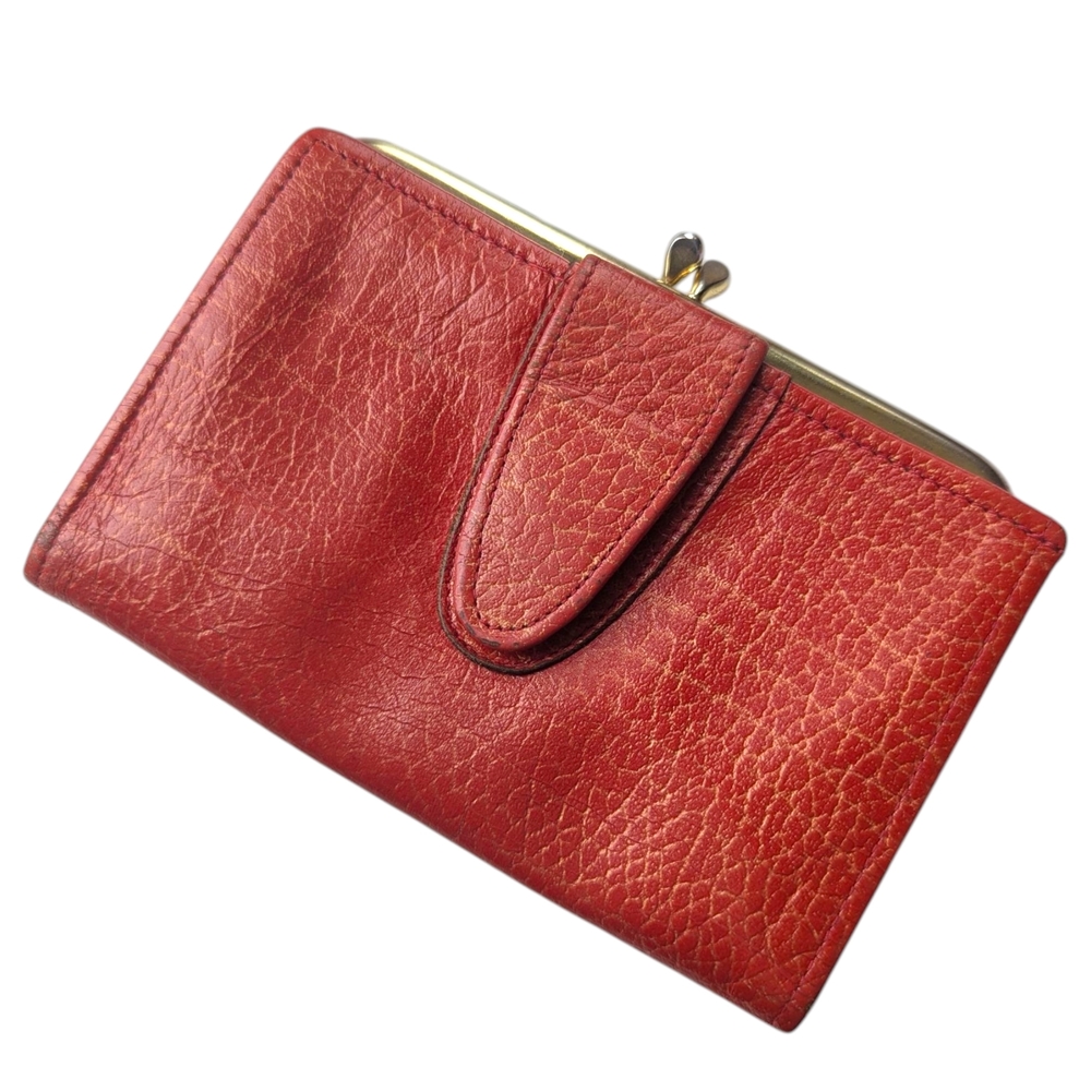 Vintage Rolfs Red/Orange Cowhide Leather Wallet Kiss Lock Clasp Made In Canada